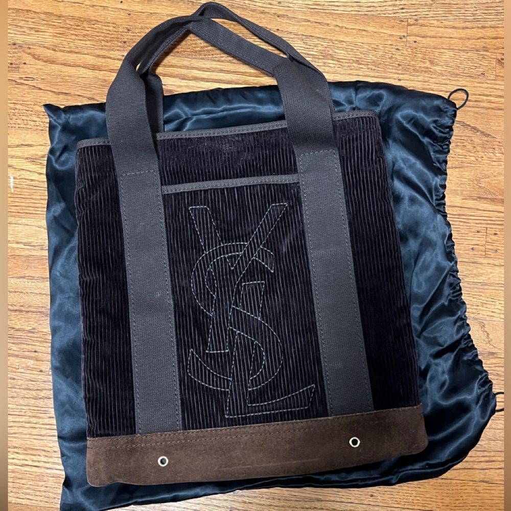 Yves Saint Laurent Brown Corduroy Tote Bag